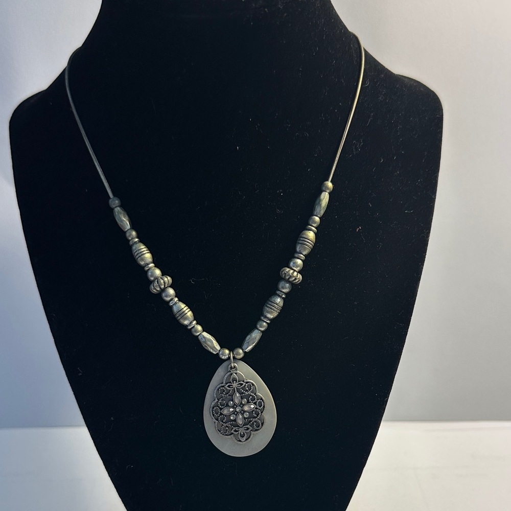 Lia Sophia Silver-Tone Filigree Teardrop Pendant Necklace